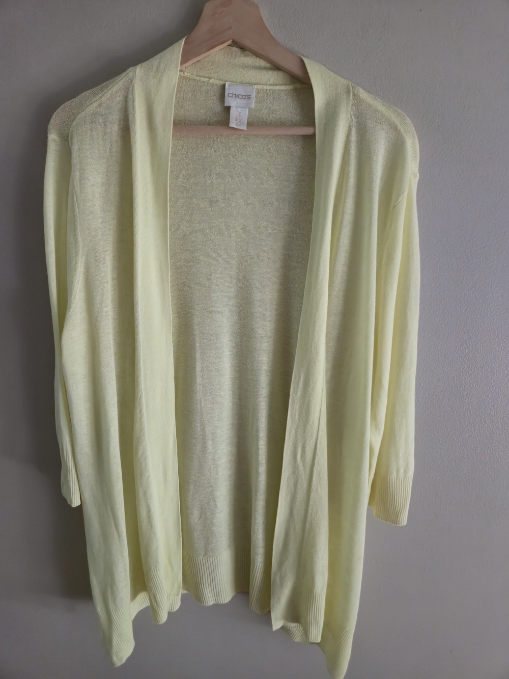 Chico's Cardigan Womens 3 (XL) Yellow Excellent Linen Blend Open Front  3/4 Slvs